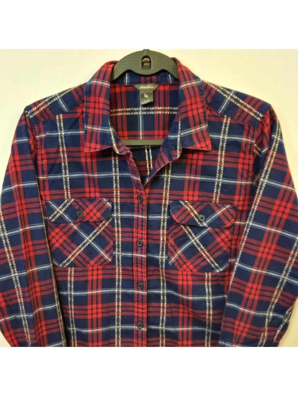 Eddie Bauer Red & Navy Plaid Button-Up Flannel Shirt